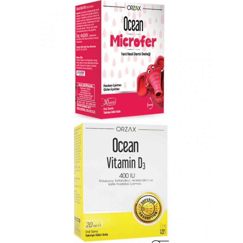 Orzax Ocean Microfer Oral Damla 30 ml + Ocean Vitamin D3 400IU Sprey 20 ml