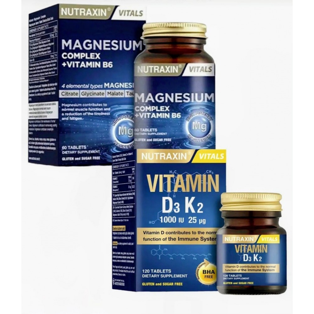 Nutraxın Magnezyum  Complex ve D3K2 Vitamini 120 Tablet İkilisi