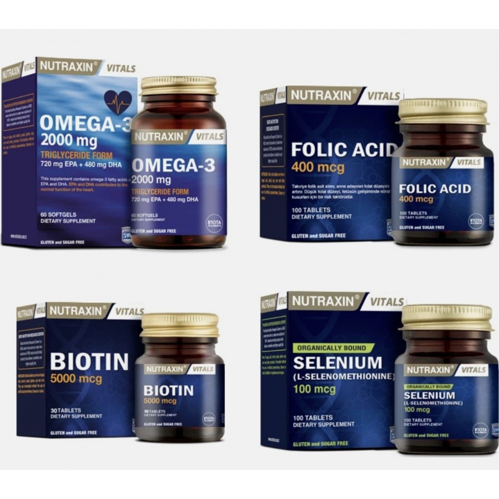Nutraxin Omega3 Balık Yağı+Selenyum 100 TB + Folik Asit 100 TB + Biotin 30 TB
