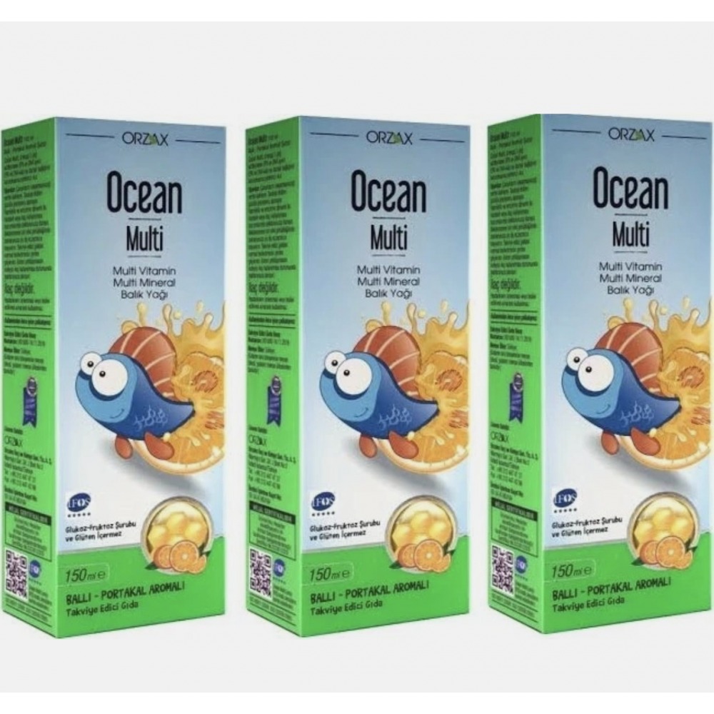 Orzax Ocean Multi Şurup 150 ml - Ballı Portakallı 3 Lü Paket